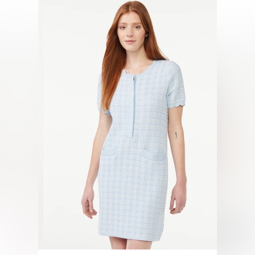 Free Assembly Women's Tweed Mini Sweater Dress with Short Sleeves